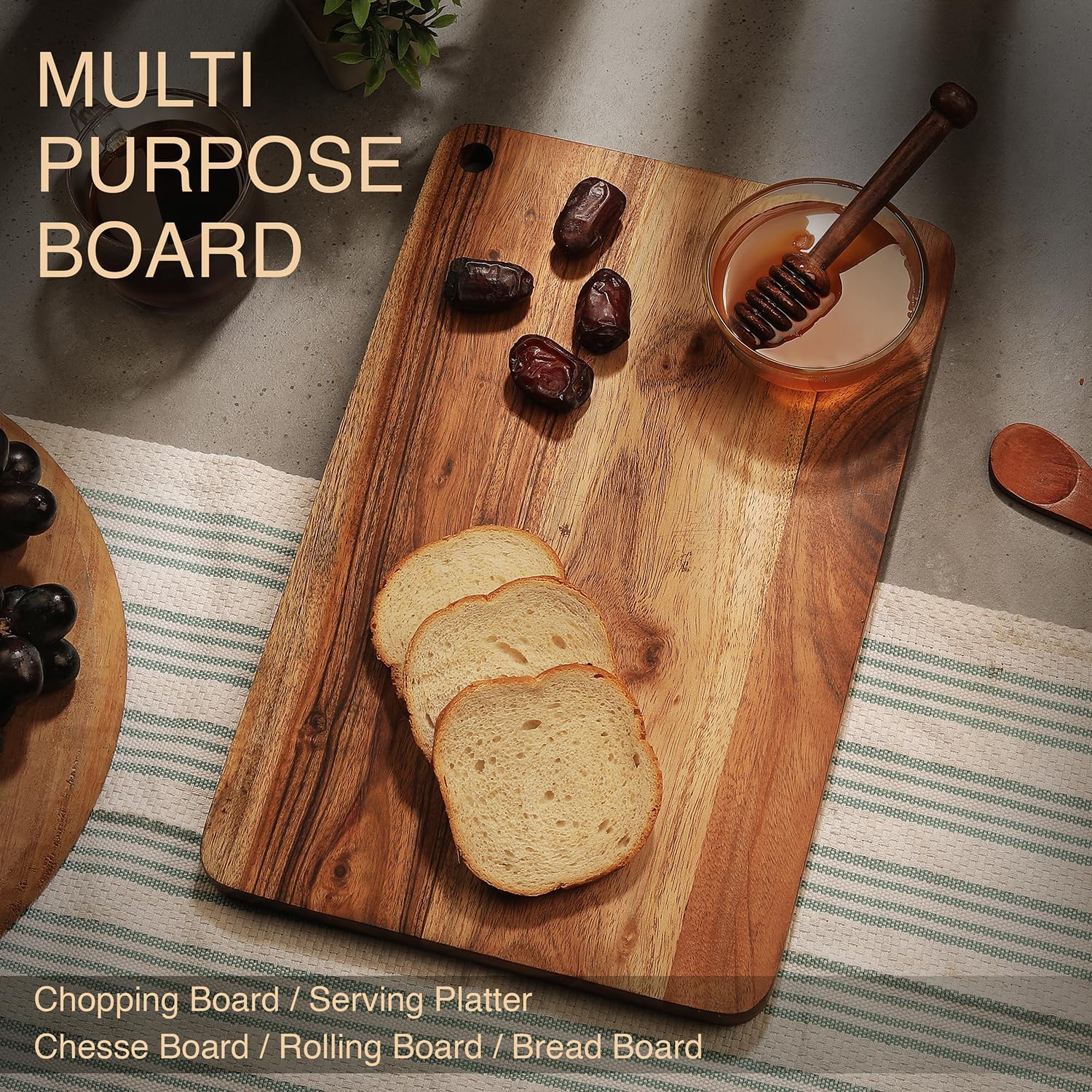 Brown Wood Cutting Boards For Kitchen | Wooden Chopping Board - Serving Platter - Rolling Board- Bread Board With Juice Groove For Vegetables, Fruits & Cheese