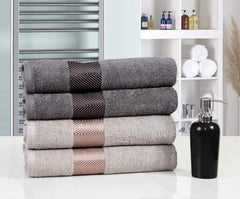 Fash Home International 500 Gsm | 100% Cotton Highly Absorbent Super Luxury Large Couple Bath Towel Set Combo Pack Of 4 (Beige & Grey)