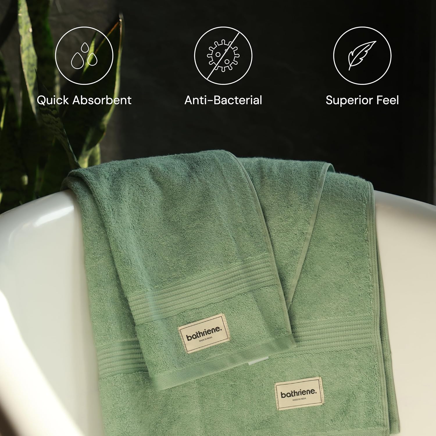 Bathriene 100% Bamboo Hand Towels 600 Gsm | Highly Absorbant Soft & Anti Bacterial Towels For Wash Basin Hand Towels (Garden Green) - Set Of 3