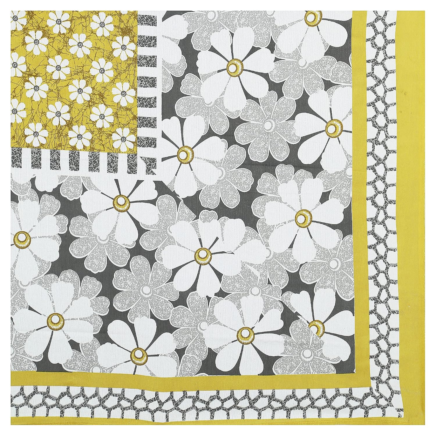 Pure 100% Cotton Double Bed Sheet With 2 Pillow Covers - 90 X 100 Inches, Yellow & White | Beautifully Handcrafted Traditional Bedsheets - Skin Friendly Fabric