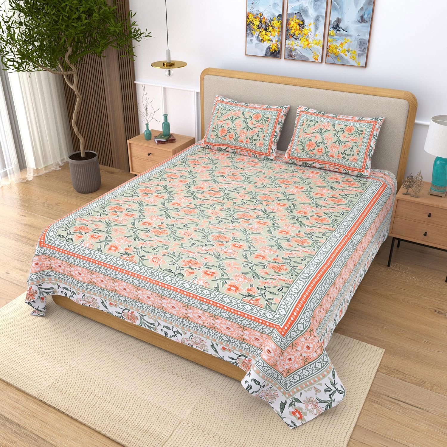 Traditional Rajasthani Design Bedsheet With 2 Pillow Covers - 90 X 108 Inches, Multicolor | Color Fade Resistant & Shrinkage Resistant For All-Season Use