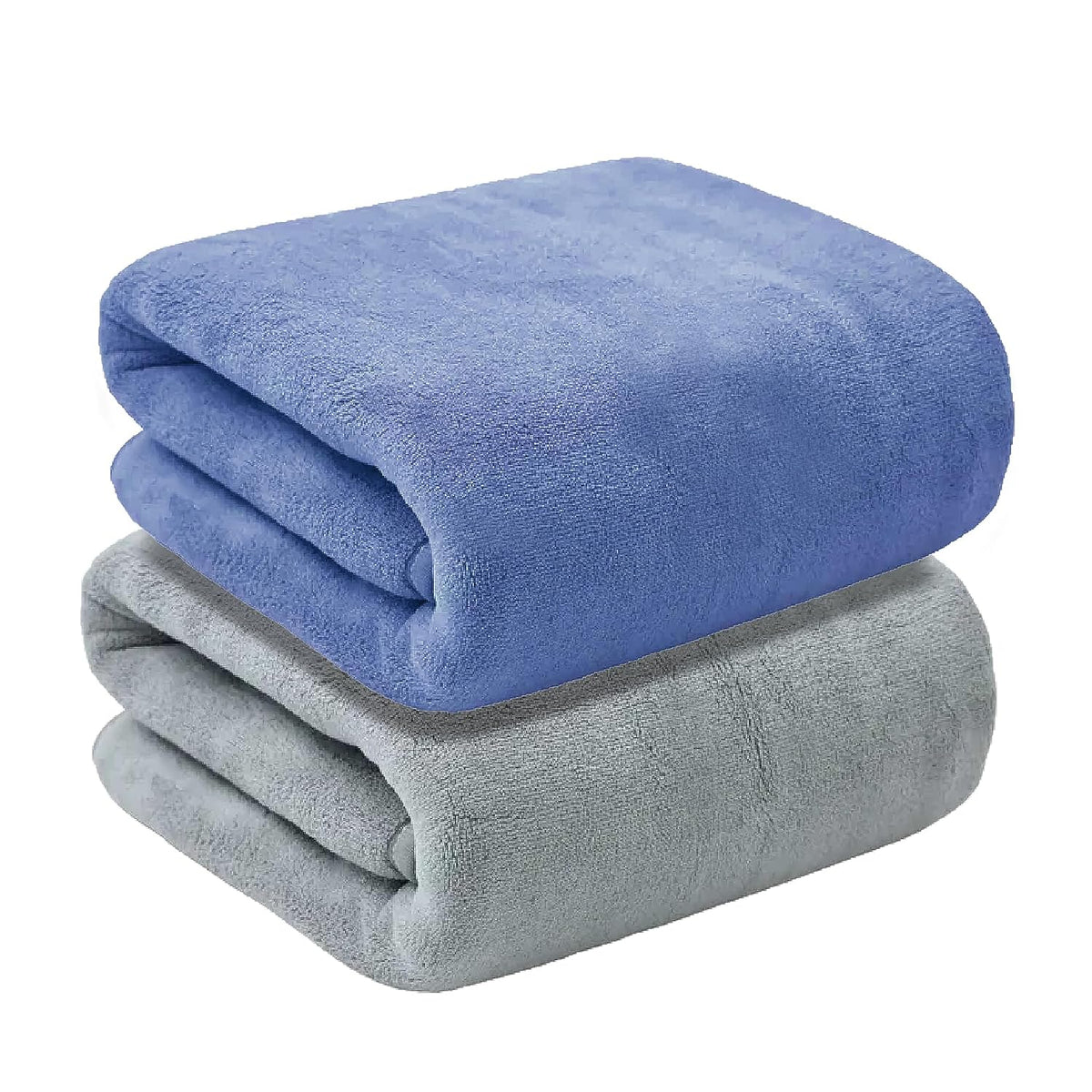 Maxoshine Microfiber Bath Towels Large Size-Super Soft Coral Fleece Bathing Towel With Hook Quick Dry Super Absorbent-Bath Towel For Men & Women (Grey/Blue, Pack Of 2)