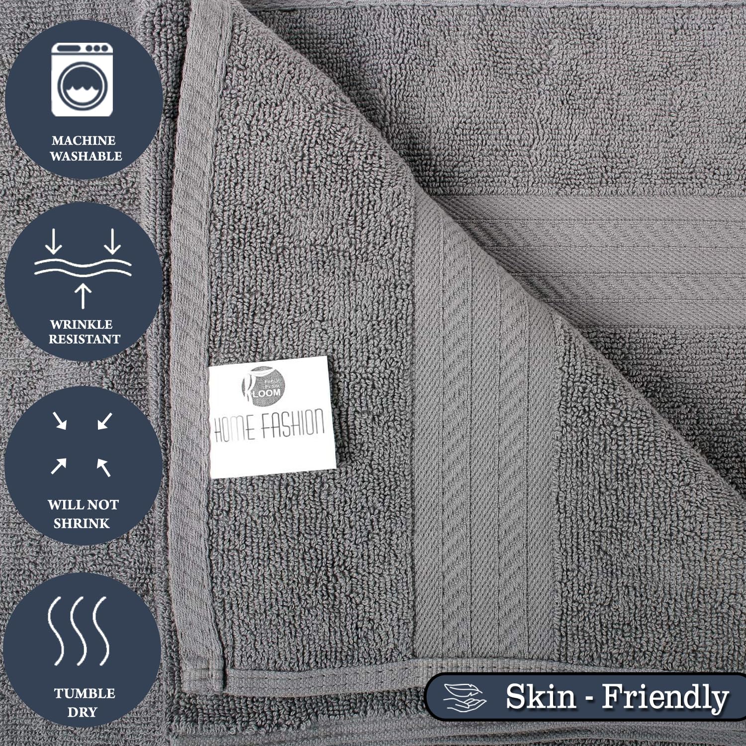 Fresh From Loom Luxury Edition Egyptian 100% Pure Cotton Bath Towel 1200 Gsm | High Water Heavy Soft Dual Stitched Bath Towel (Blue & Grey) - 2 Pcs