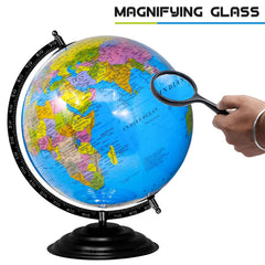 Globe For Kids, Stem Steam Educational World Globe Metal Base With Magnifying Glass For Kids & Students, Political Globe - 12 Inch (Blue) Pack Of 1