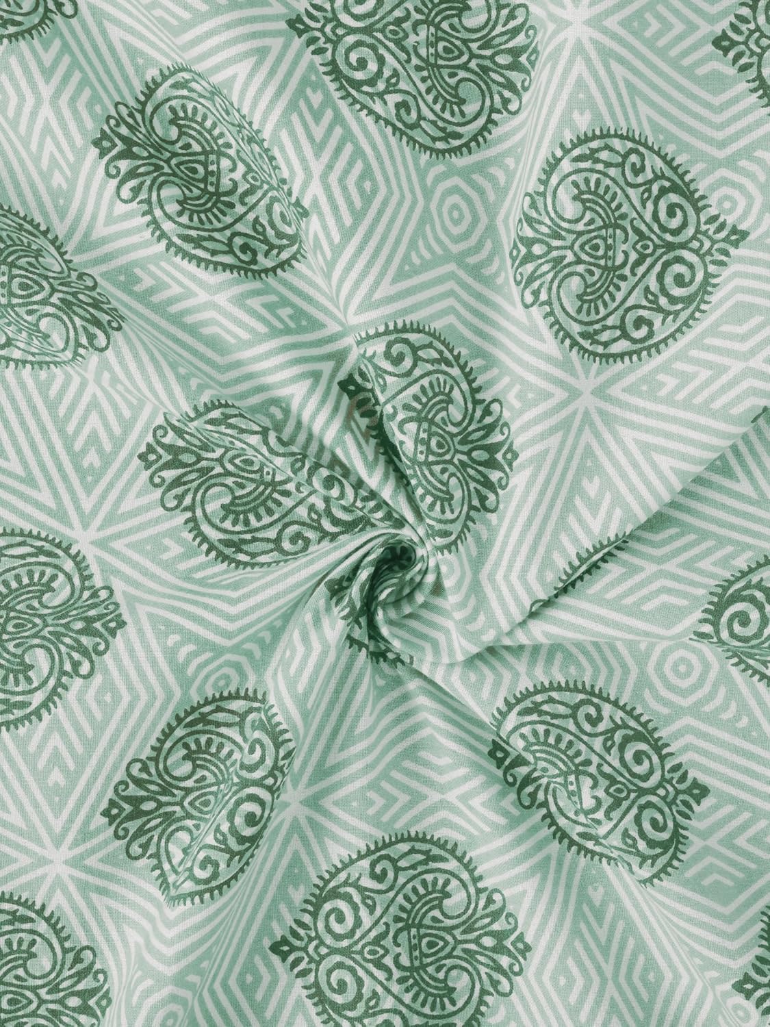 Handloom Printed Double Bedsheet For Queen Size With 2 Matching Pillow Cover | Size 90 X 100 Inches, Mint Green - Cotton Bedsheets For Double Bed | Soft & Smooth
