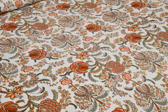 Jaipuri Bedsheet For Double Bed With 2 Pillow Covers - 90 X 108 Inches, Beige & Orange | Pure Cotton Bedsheet King Size Bed | Soft & Breathable Fabric