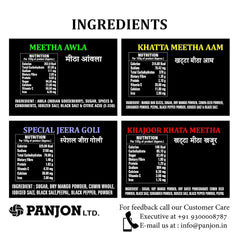 Panjon Swad Pachak Meetha Amla, Special Jeera Goli, Khatta Meetha Khajoor & Khatta Meetha Aam 560gm, (140gm *4 Bottles) Combo Pack