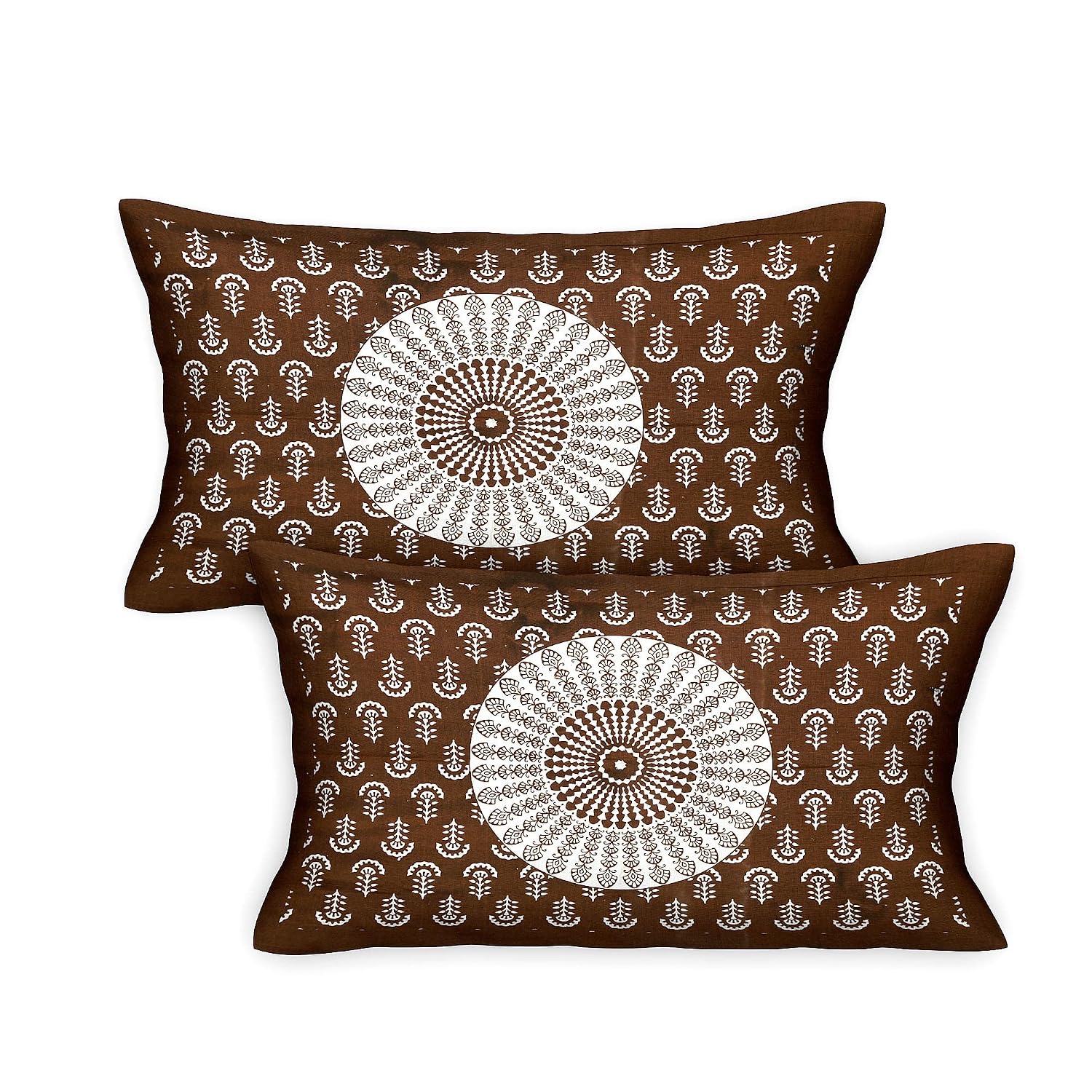 Rajasthani Jaipuri Bedsheets For Double Bed King Size With 2 Pillow Cover - 90 X 100 Inches, White & Brown | Skin Friendly Fabric With Vibrant Colors