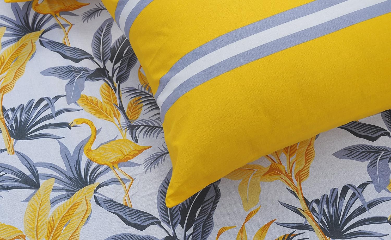 Single Bedsheets With 1 Pillow Cover - 55 X 88 Inches, Flamingo & Stripes Yellow & Grey | Soft & Breathable Fabric | Comfortable For Daily Use