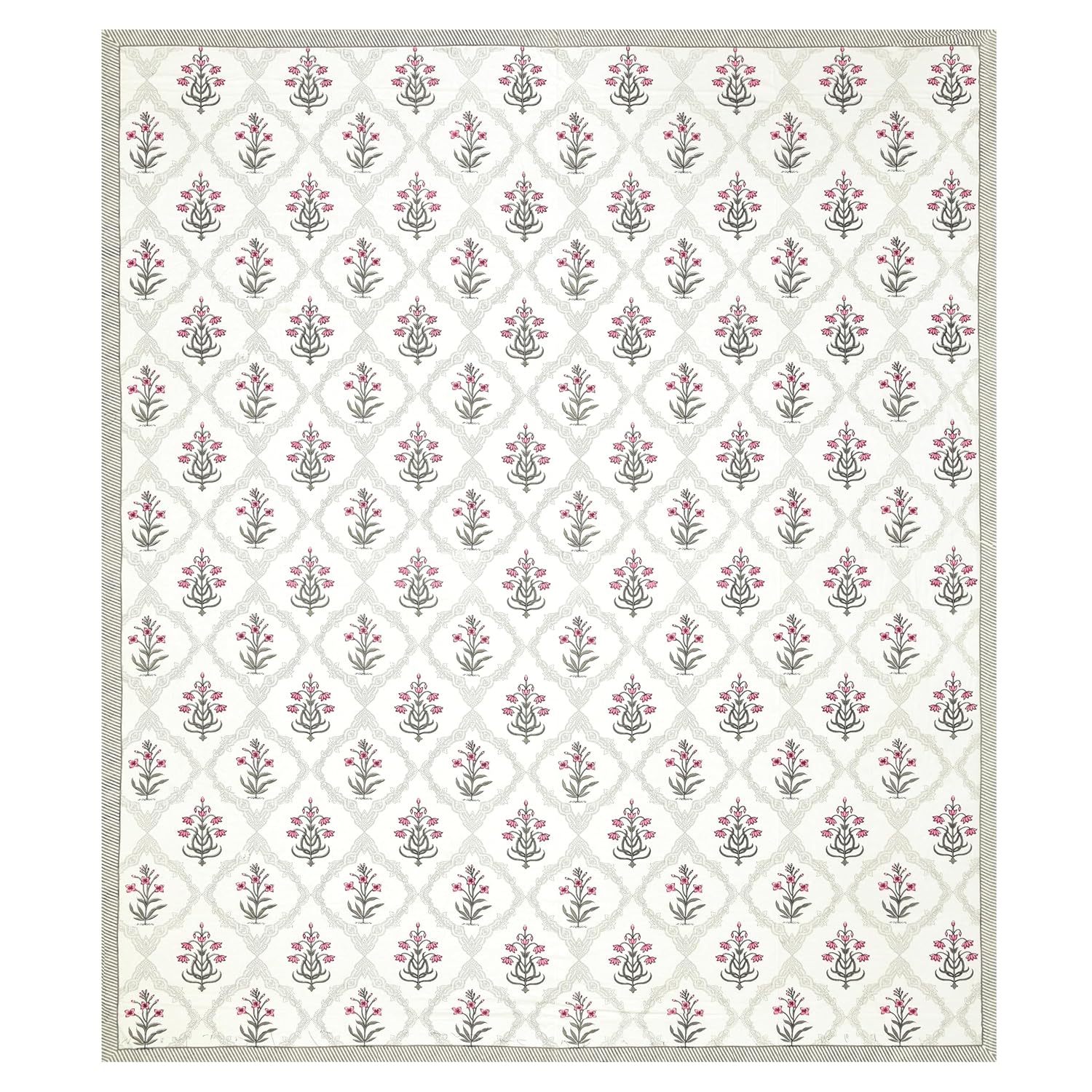 Pure Cotton King Size Bedsheet 2 Matching Pillow Covers | 100x108 Inches, Pink & White | Traditional Jaipuri Printed Bedsheet | Ideal Wedding Gift, Housewarming, Special Occasion Surprise