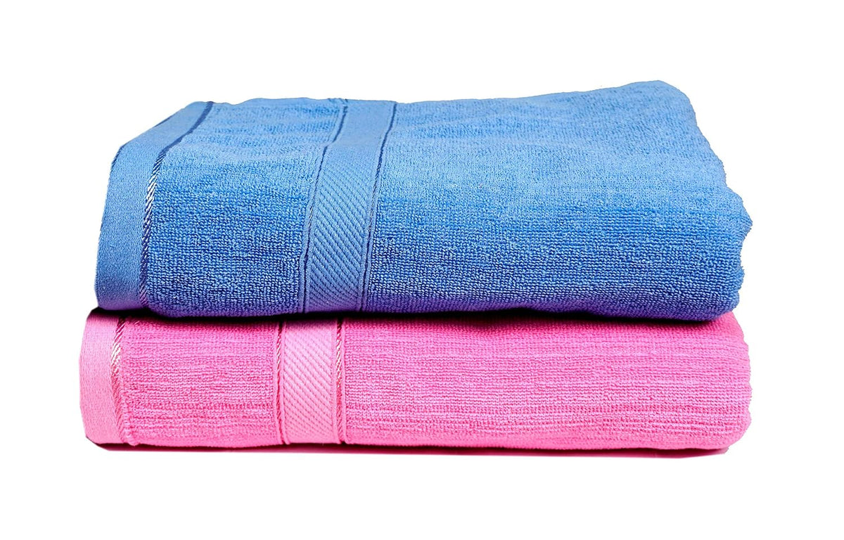 Space Fly Cotton Luxury Bath Towels 1200 Gsm (Blue & Pink)- Pack Of 2