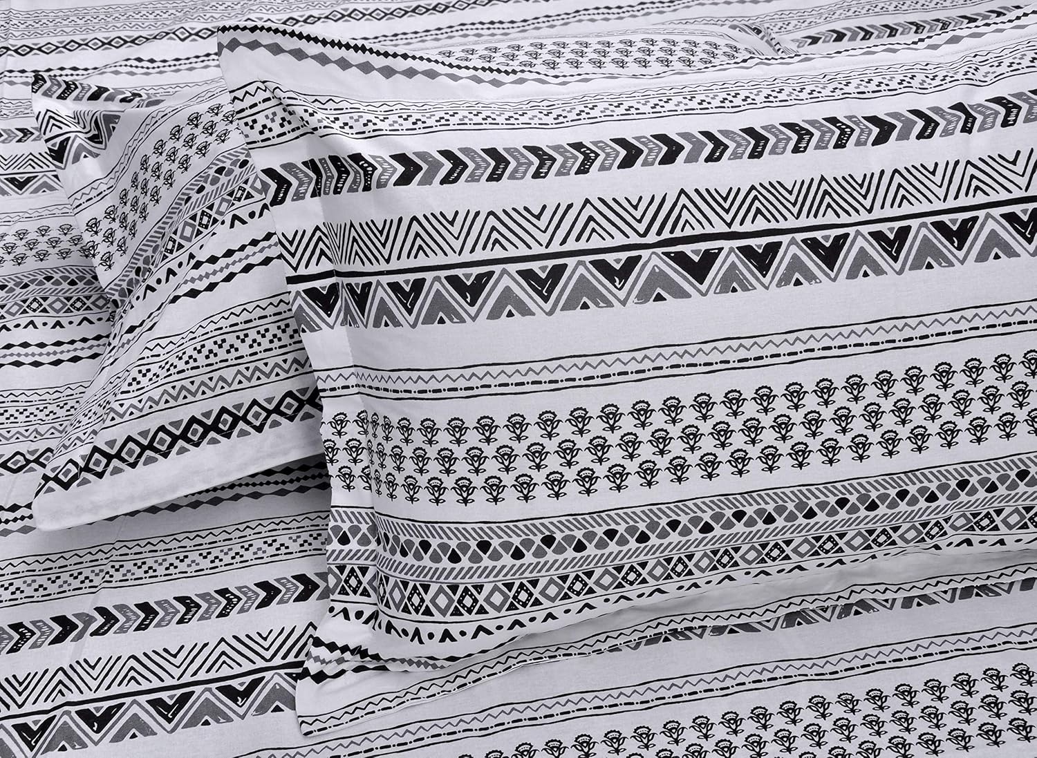 White & Black King Size Bedsheet With 2 Pillow Covers - 110 X 108 Inches | Cotton Bed Sheets Are Easy To Wash And Maintain At Home