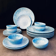 Neelam Handcrafted Ceramic Dinner Set - 18 Pieces, Blue | 6 Dinner Plates + 6 Katori Bowls, 180ml Each+ 6 Quarter Plates Dinnerware Set | Serving For 6, Microwave Safe & Dishwasher Safe