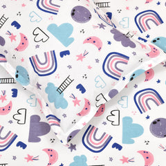 Pure Cotton Kids Bedsheet Double Bed Queen Size With 2 Pillow Covers | 90 X 100 Inches, White & Lavender | Fun Cartoon Theme, Soft & Breathable Fabric