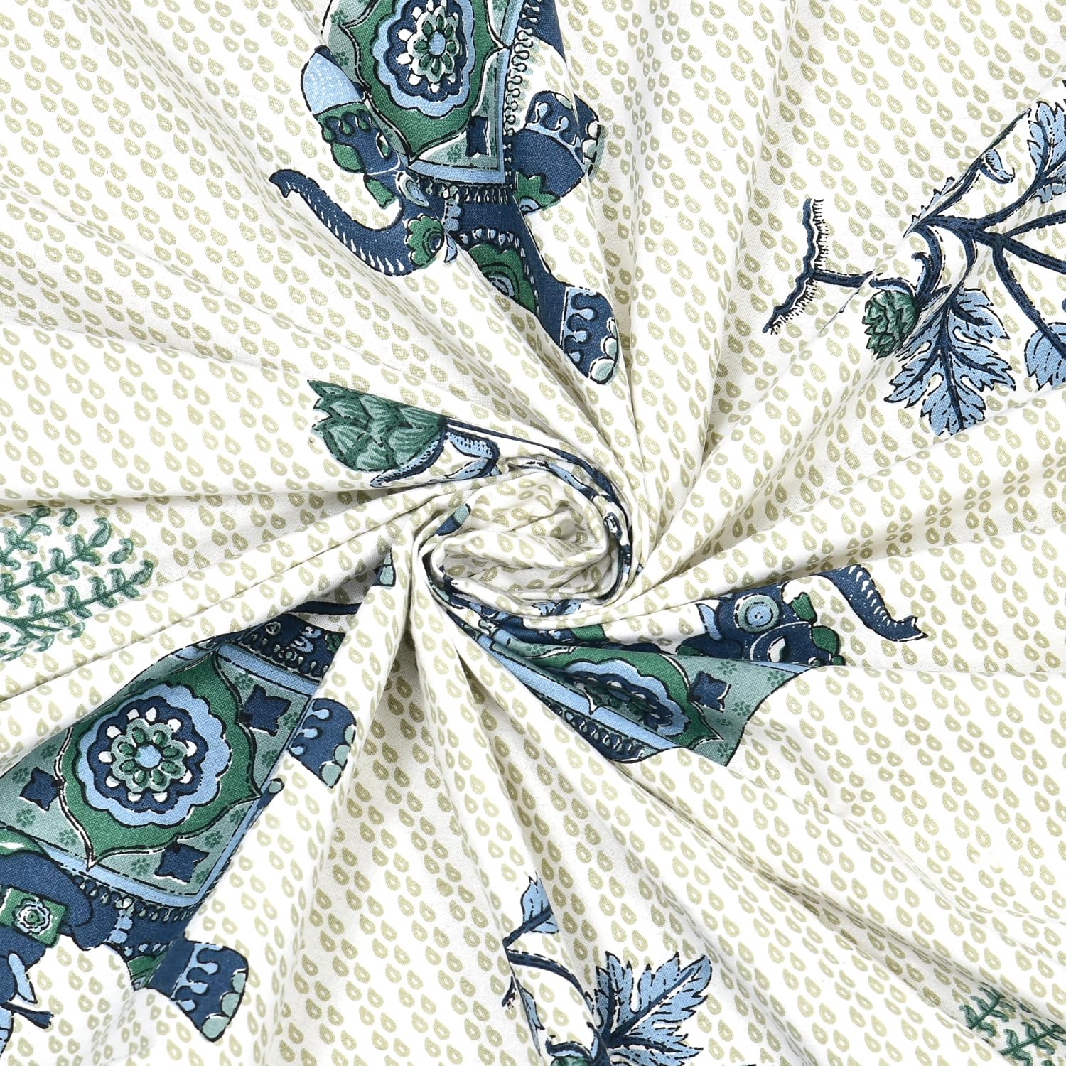 1 Queen Size Bedsheet For Double Bed With 2 Pillow Covers (95 X 108 Inches) Cream & Green | Floral Print Designs - Breathable 100% Cotton Bedsheet Comfortable