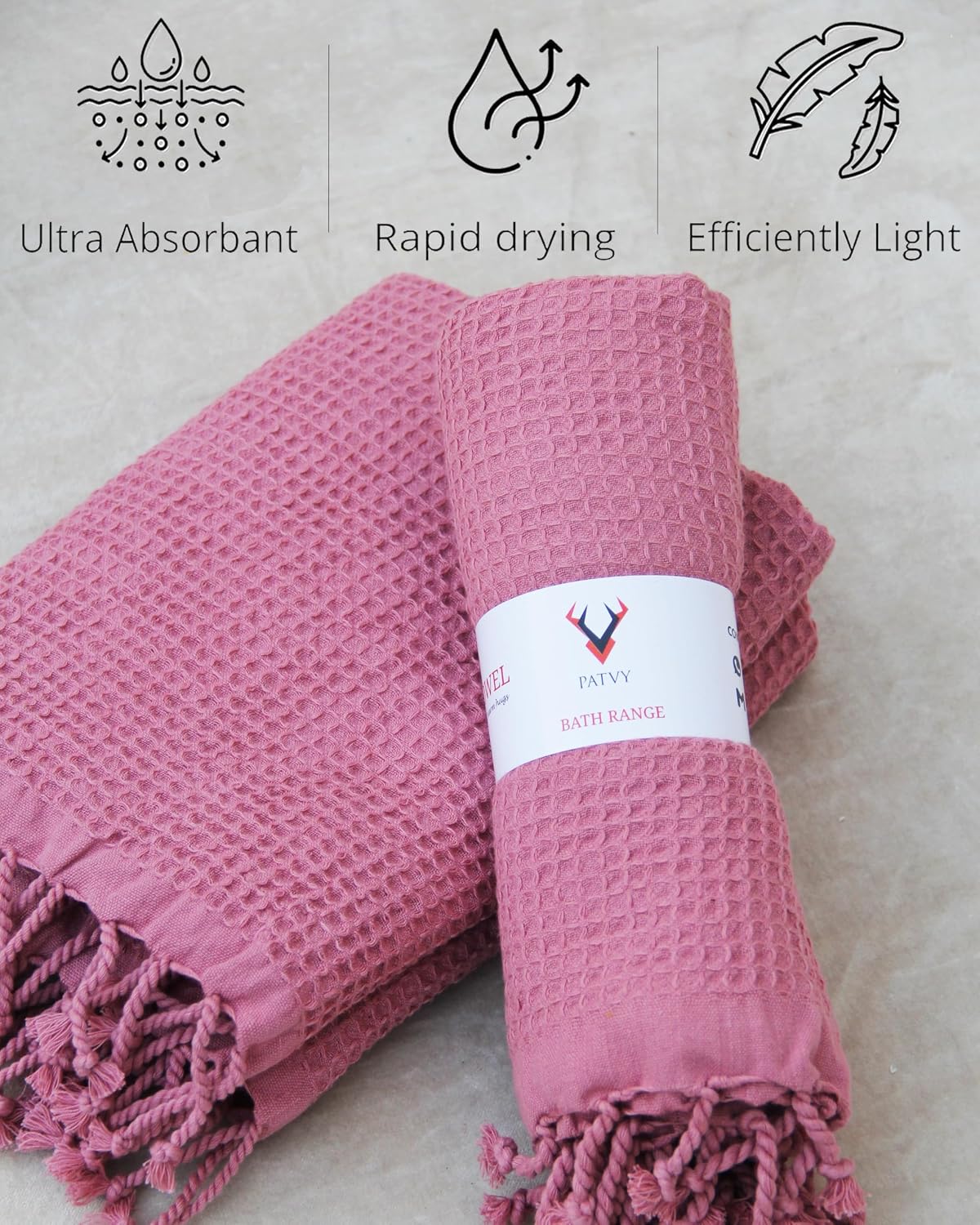 Patvy Bath Towels 500 Gsm | 100% Cotton Waffle Weave Large Size Towels Quick Absorption & Faster Drying Bath Towel For Women & Men | Pack Of 2 (Brick & Mustard Yellow)