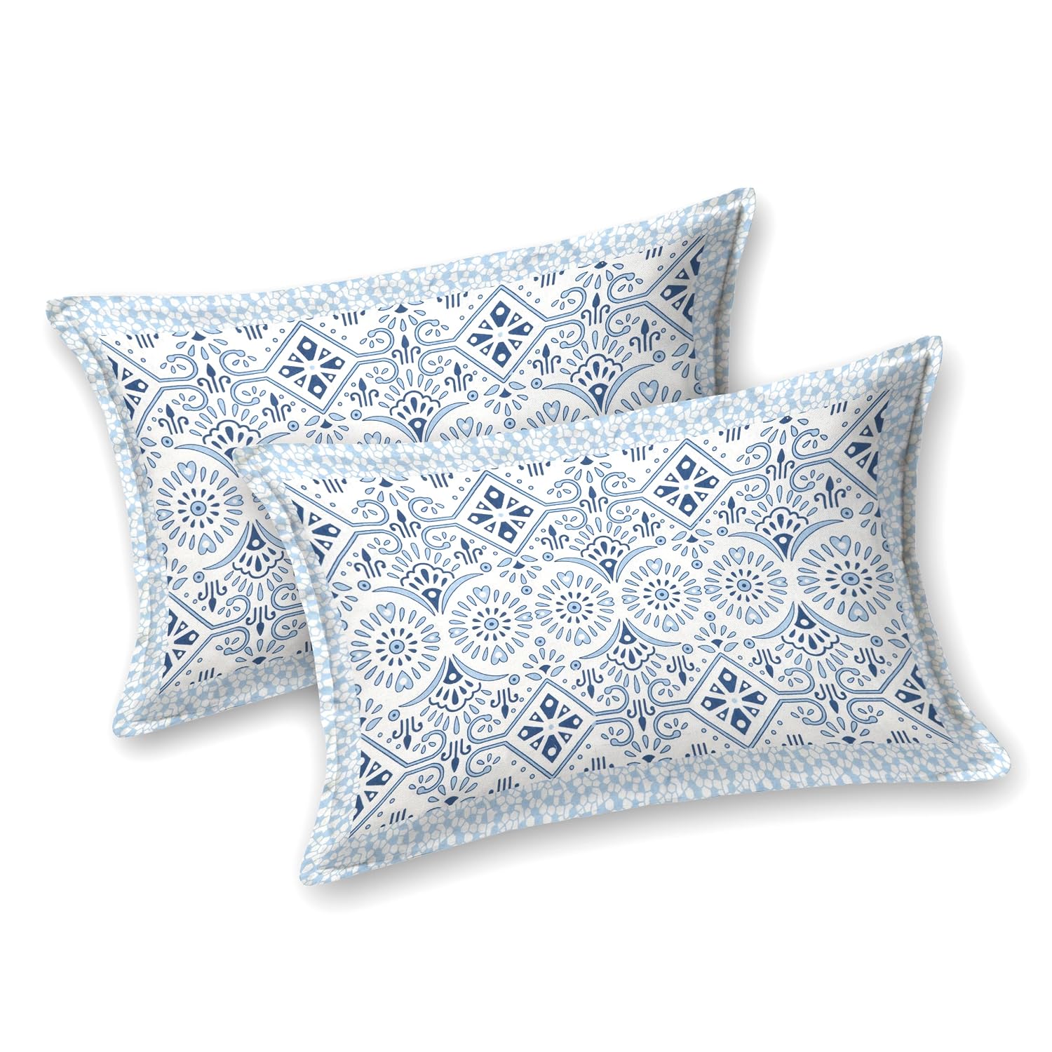 1 Queen Size Bedsheet For Double Bed With 2 Pillow Covers (90 X 108 Inches) Blue & White | Premium Cotton Material - Ideal For House, Hotel, Guest House