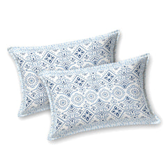 1 Queen Size Bedsheet For Double Bed With 2 Pillow Covers (90 X 108 Inches) Sky Blue & White | Beautiful Printed Designs - Breathable 100% Cotton Bedsheet Comfortable