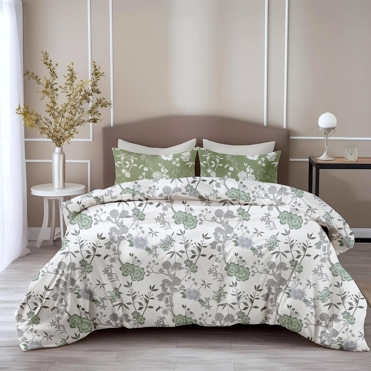 Printed Cotton King Size Bedsheet With 2 Pillow Covers | 104 X 104 Inches, Sage Green | Durability, Breathability, Softness, & Easy Maintenance
