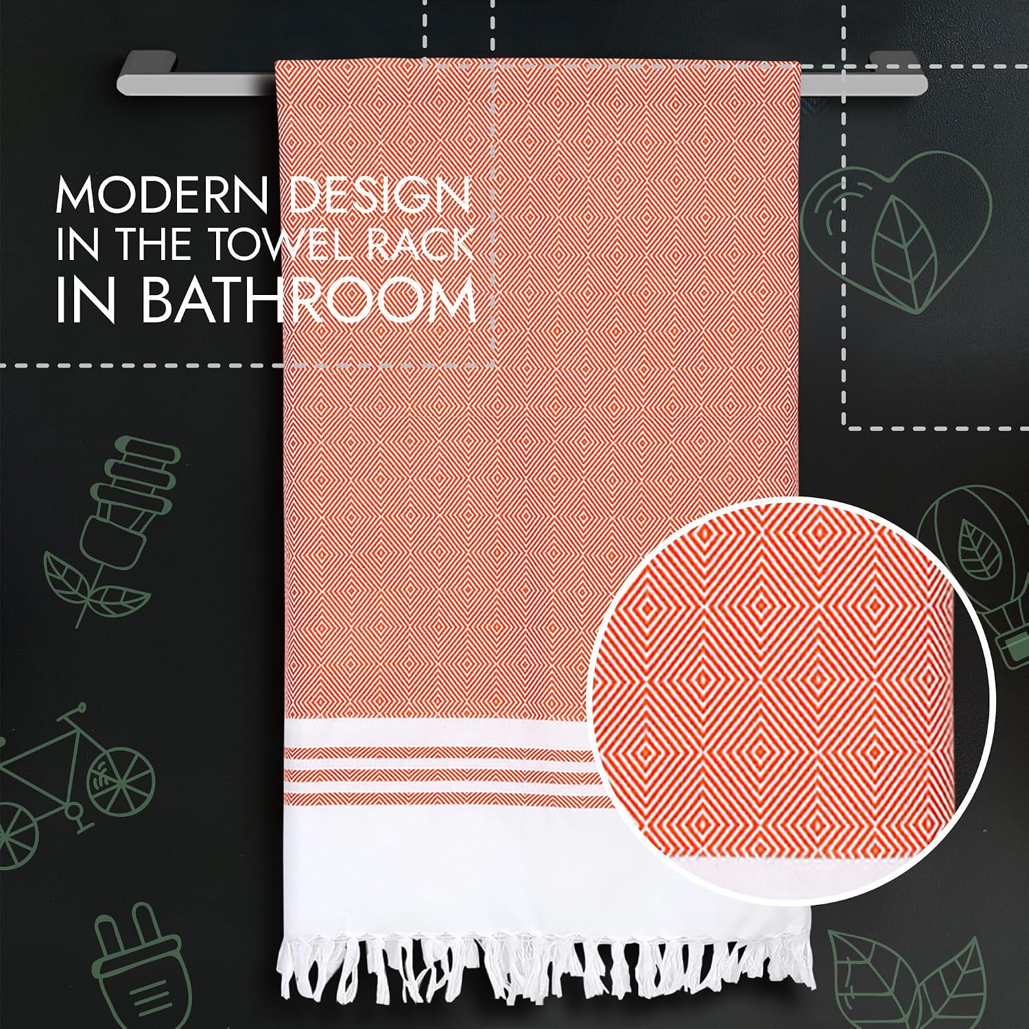 Ecosense Premium Large Cotton Non-Terry Bath Towels 300 Gsm | Soft Absorbent & Comfortable Bath Towels Large Size | Quick Dry Gym, Travel - Orange (Pack Of 1)
