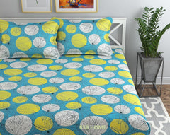 Printed Double Bedsheets With 2 Regular Size Pillow Cover - 90x90 Inches, Sky Blue | Beautiful Design Leaf Floral - Light Weight & Breathable Bedsheet