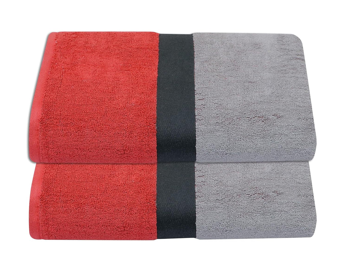 RD Trend 100% Cotton Bath Towels 1000 Gsm | Soft & Absorbent Bath Towel For Men, Women Urban Comfort (White & Red) - 2 Pcs