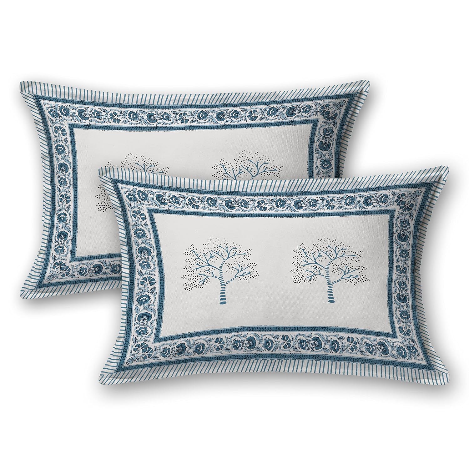 Hand Block Printed Cotton King Size Bedsheet With 2 Pillow Covers, 90 X 108 Inches, Light Grey | Good For Villas, Guest Houses, & Daily Home Use