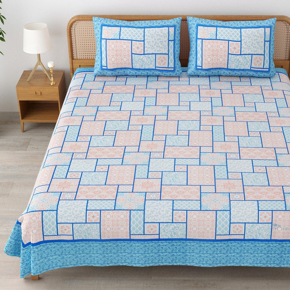 Sanskriti Bedsheet For Double Bed King Size With 2 Pillow Cover - 90 X 108 Inches, Sky Blue | Soft, Durable & Stylish | Breathable & Skin-Friendly