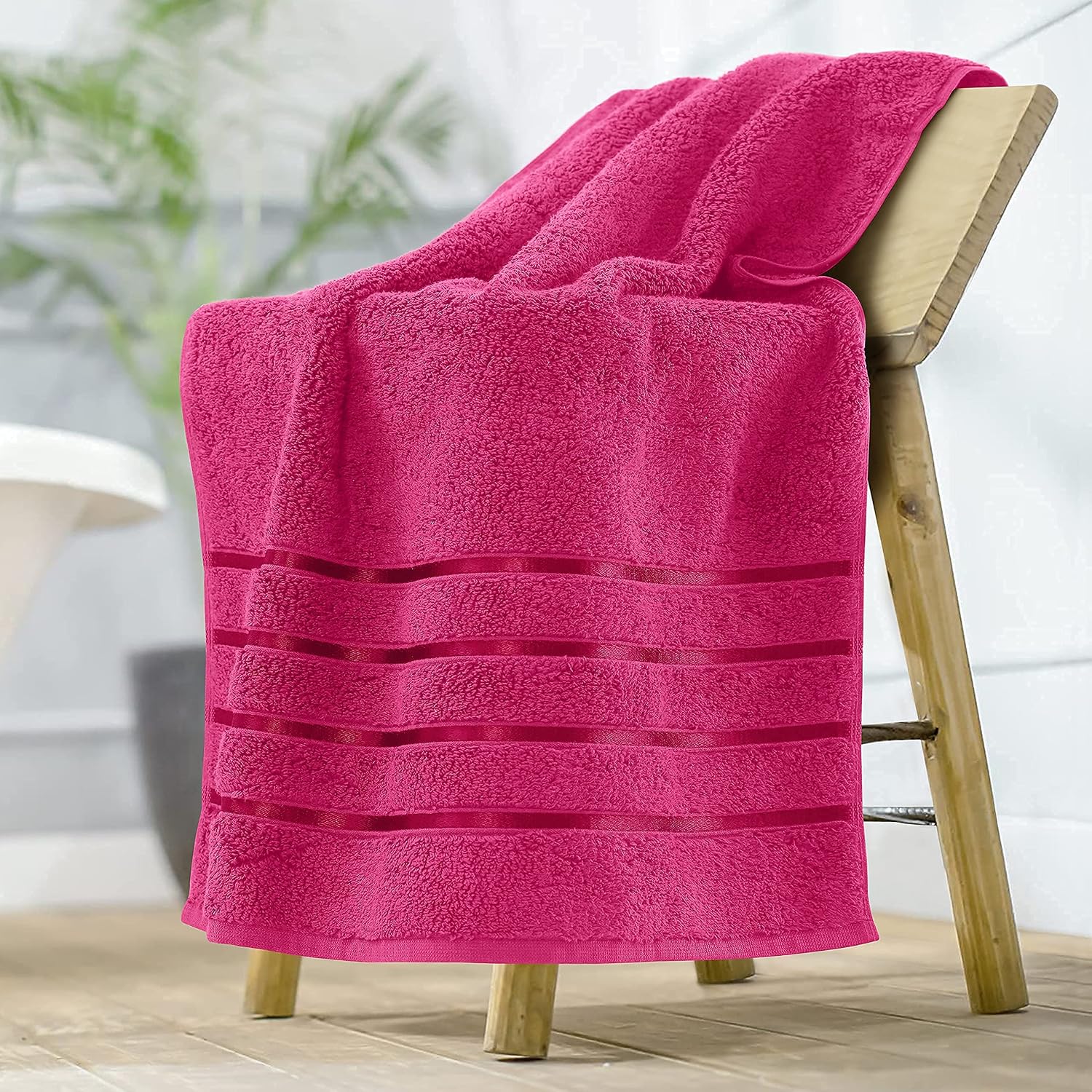 Spread Spain Roman Face, Hand & Bath Large Towel 600gsm | Super Soft & Comfortable, Extra Absorbent Cotton Towels For Face, Body & Gym- Fuchsia (Set Of 3)