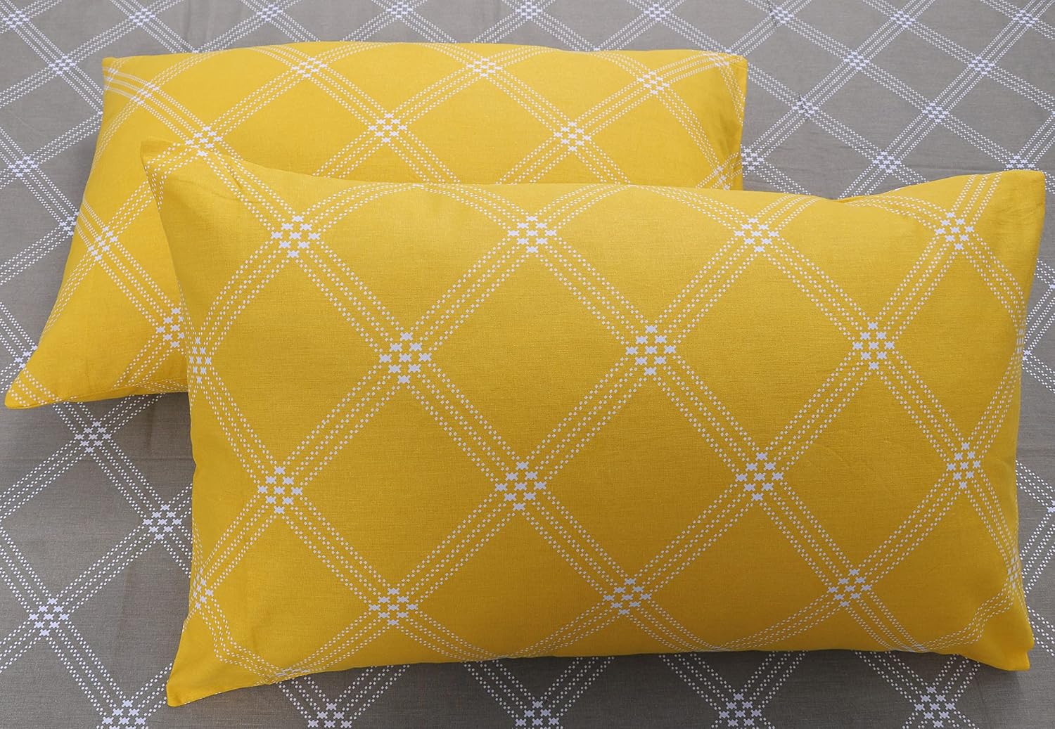 Premium Cotton Bedsheet For Double Bed King Size With 2 Pillow Covers - (108 X 108 Inches) Brandon Beige & Yellow | Ideal For All Season Comfortable Bedsheet
