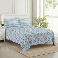 Printed Cotton King Size Printed Bedsheet With 2 Pillow Covers - 108 X 108 Inches, Beige & Blue | Ideal For Home Use & Perfect For Gifting On Weddings, Housewarmings & Festivals