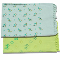 100% Printed Thin Towel 700 Gsm | Quick Dry & High Absorbent Thorthu Bath Cotton Towels (Beige & Green) - Set Of 2
