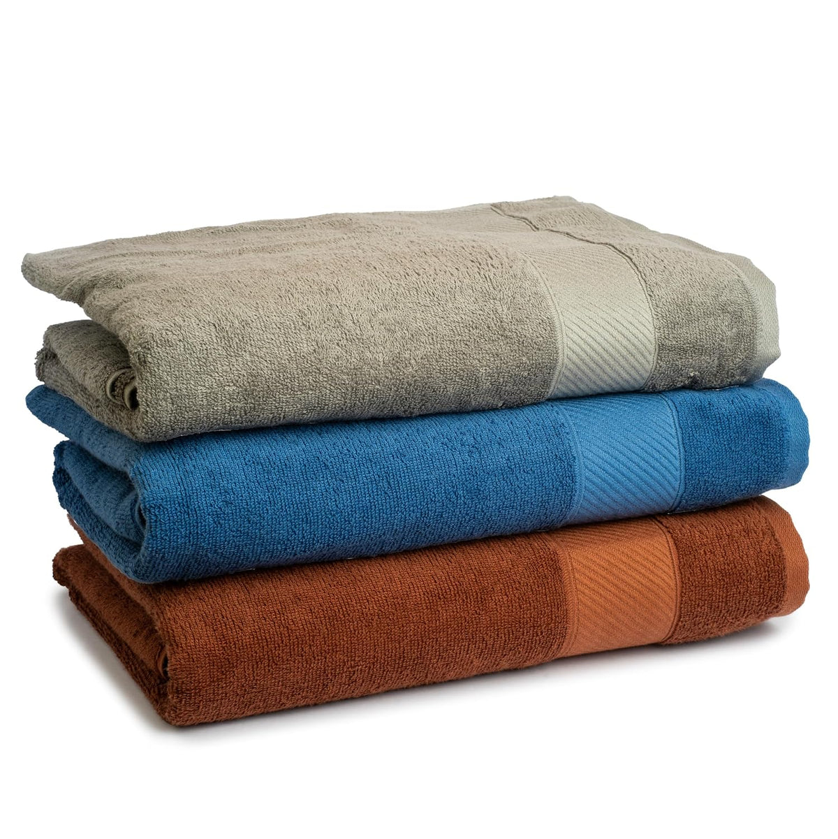 Himeya 100% Bamboo Cotton Bath Towels 1350 Gsm | Bath Towel For Men & Women - Leather Brown, Nautical Blue & Steel Grey (3 Piece)