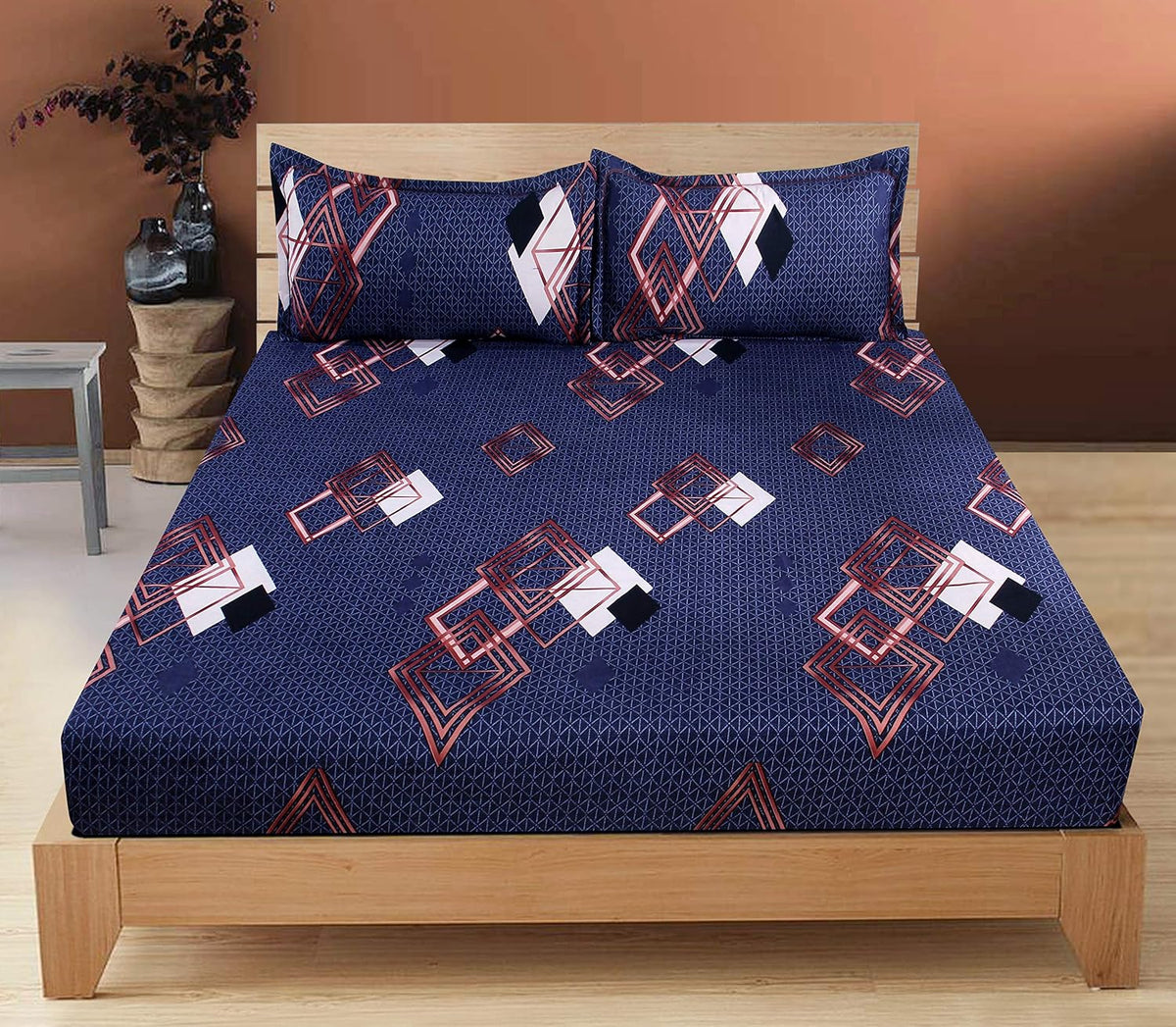 Printed Double Bedsheet With 2 King Size Pillow Covers - 90 X 90 Inches, Blue | Ultra Soft 160 TC Super Soft - Light Weight & Easy To Wash At Home