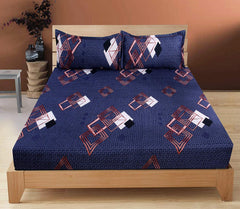 Printed Double Bedsheet With 2 King Size Pillow Covers - 90 X 90 Inches, Blue | Ultra Soft 160 TC Super Soft - Light Weight & Easy To Wash At Home