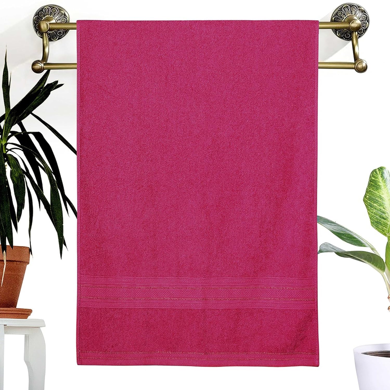 Dreamscape 100% Cotton Bath Towel 1100 Gsm - Set Of 2 (Light Grey & Dark Pink)
