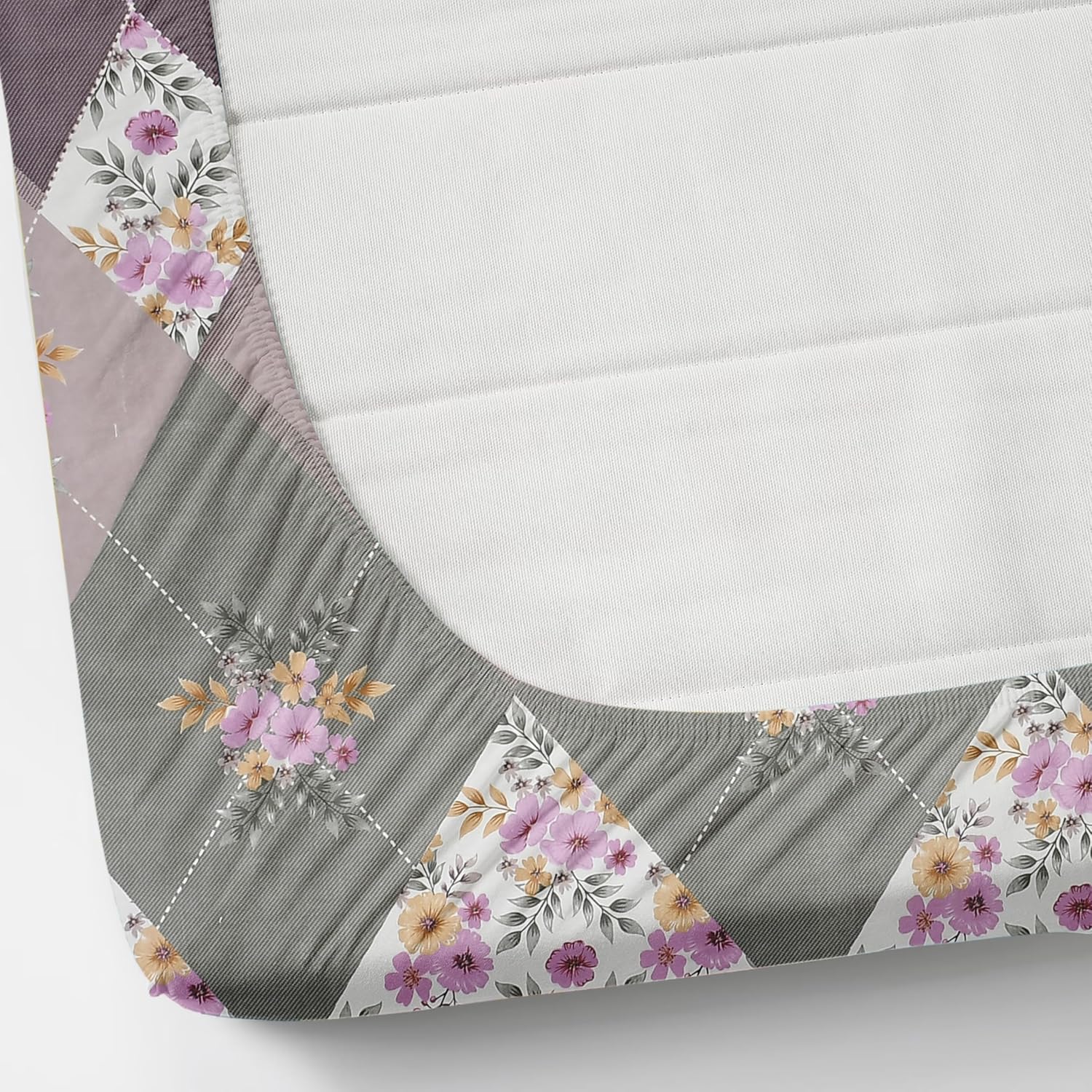 All Around Elastic Fitted Printed Bedsheets For Double Bed Elastic Fitted With 2 Pillow Covers - Size-60 X 78 Inch, White & Grey | Queen Size Bedsheet