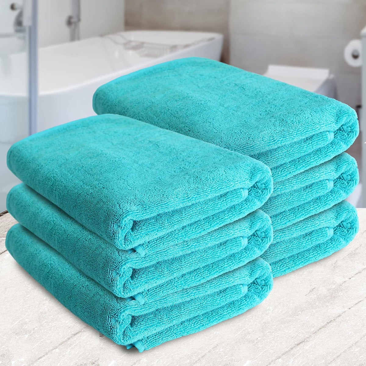 Heelium Bamboo Bath Towel Soft Super Absorbent 600 Gsm - Pack Of 6 (Teal)