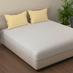 Cotton Bedsheet For King Size With 2 Pillow Covers - 108 X 108 Inches, Grey & Yellow | Soft & Comfortable Feel To Your Skin