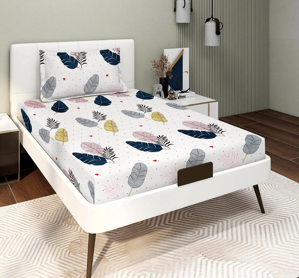Glace Cotton Super Soft Bedsheets Single Bed Size (60 X 90 Inch) With 1 Pillow Cover | All Around Elastic Fitted Bedsheets, White