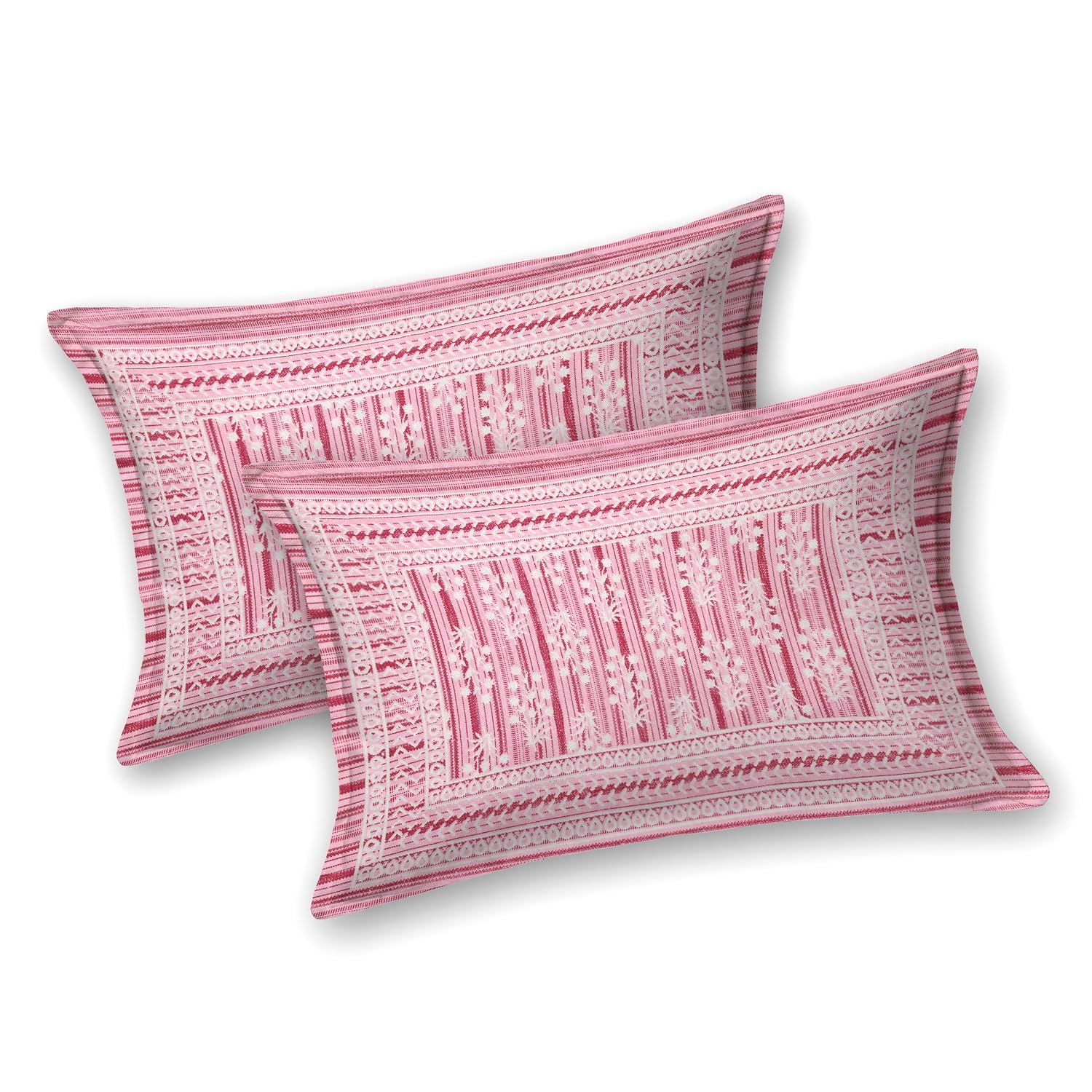 King Size Bedsheet With 2 Pillow Cover - 90 X 108 Inches, Pink & White | Light Weight & Easy To Wash At Home | Resistant For An All-Season Use
