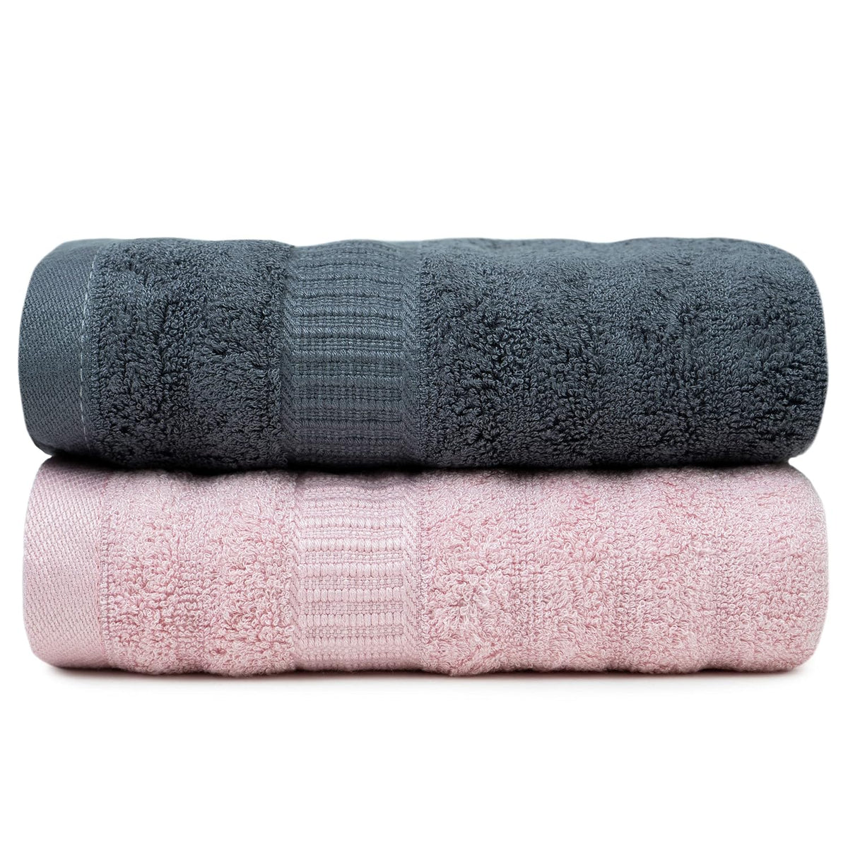 Mush 100% Bamboo Hand Towel 400 Gsm | Ultra Soft, Absorbent & Quick Dry Towel (Pink & Grey) - Set Of 2