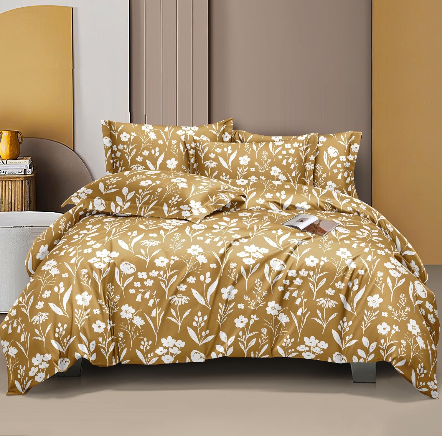 Glace Cotton Elastic Fitted Printed Double Bed King Size Bedsheet With 2 Pillow Cover | 72 X 72 Inches, Brown & White - Wrinkle Resistant, Breathable Bedsheet