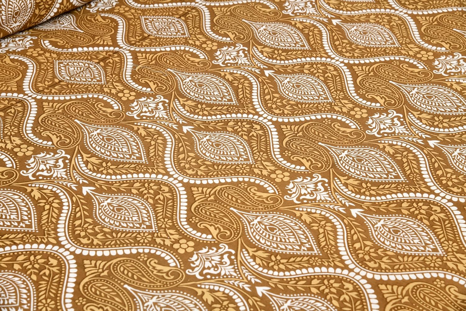 Jaipuri Cotton Double Bedsheet For Queen Size With 2 Pillow Cover (90 X 108 Inches) Mustard | Premium Cotton Material - Ideal For House, Hotel, Guest House