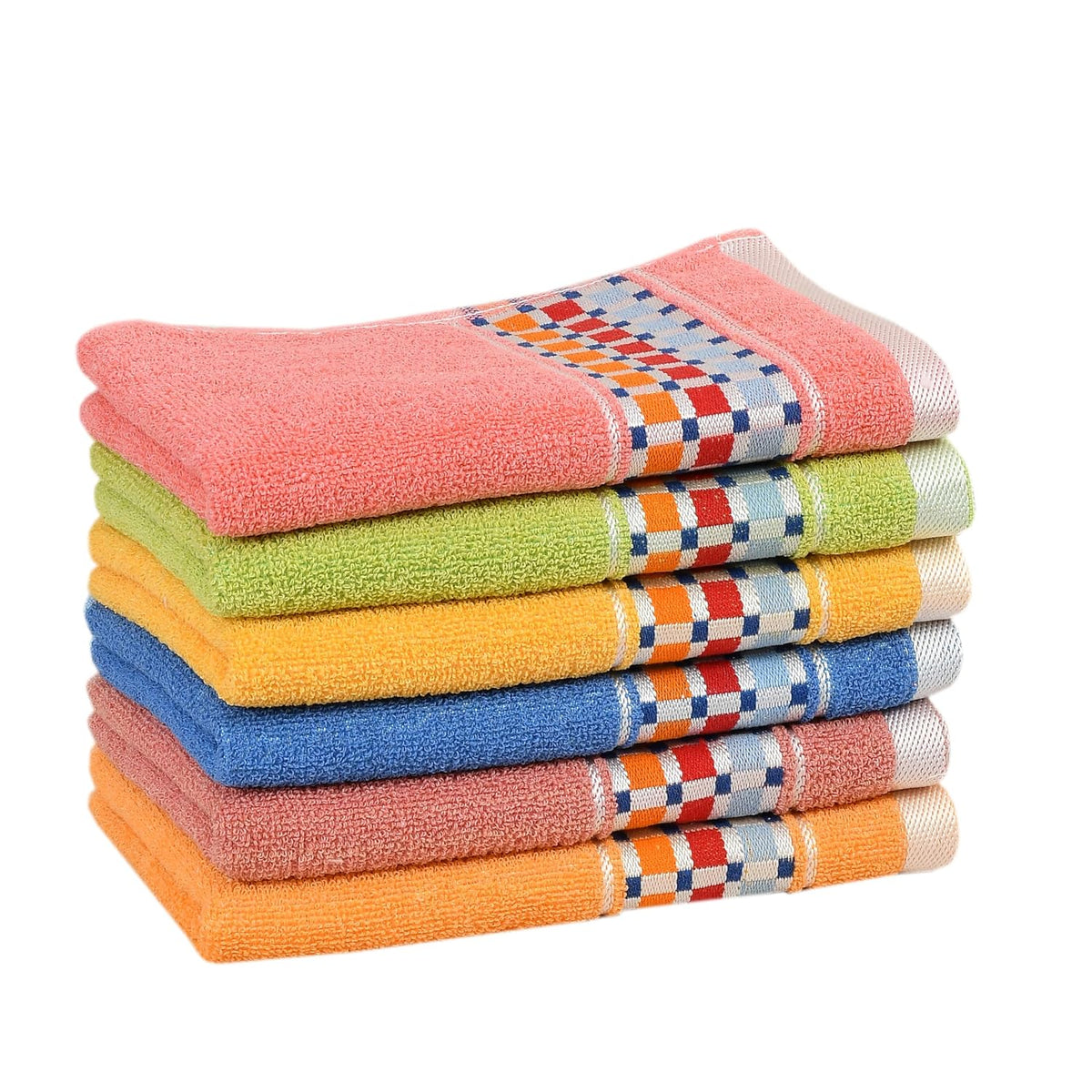 Outlay Home Ultra Soft & Super Absorbent Hand Towels 800 Gsm | Decorative Silver Border (Pink, Yellow, Orange, Green, Coral, Blue)- Set Of 6