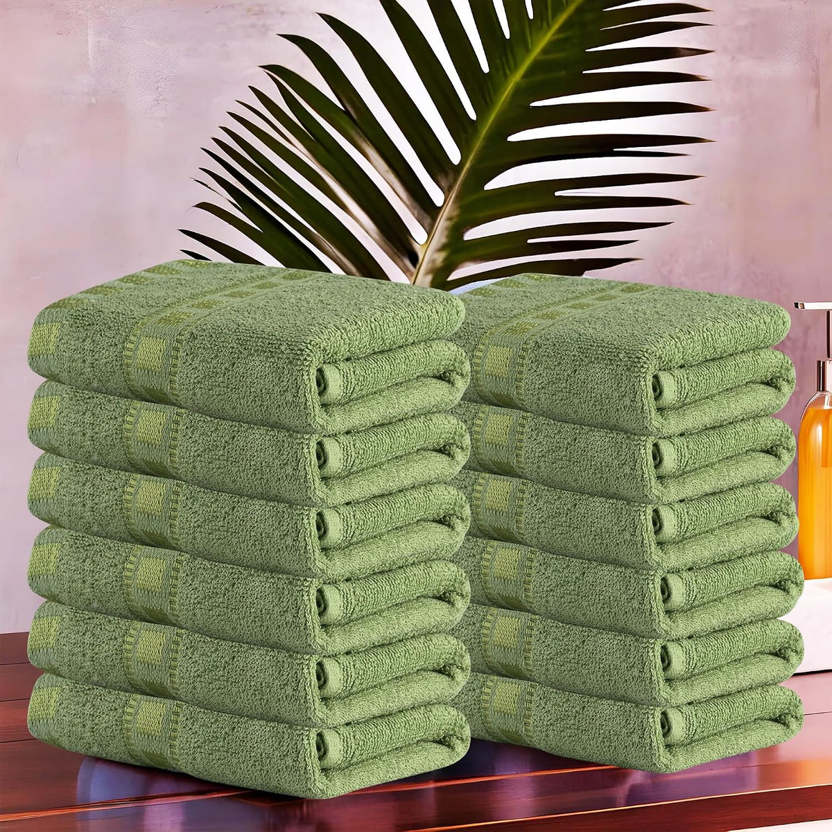 Kuber Industries Cotton Face Towel 2400 Gsm | Workout Gym Napkins Hand Towel For Men & Woman Quick-Drying Napkins -Green (Pack Of 12)