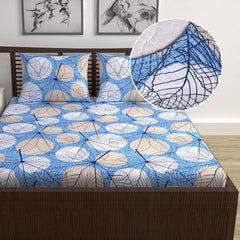 Double Bedsheet For Queen Size With 2 Pillow Covers - 60 X 78 Inches, Sky Blue & White | All Around Elastic Fitted Soft, Lightweight & Breathable Cotton Bedsheet