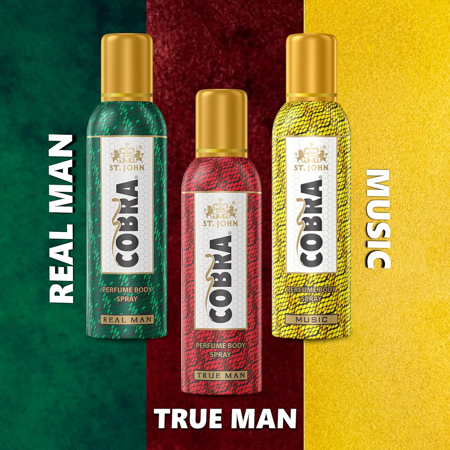 St. John Cobra True Man, Real Man & Music Perfume Body Spray 300ml 10.1 Fl.oz. | Perfect Birthday Gift For Brother