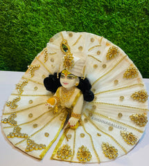 Laddu Gopal Kanha Ji Statue, Bal Gopal Ji Murti, Marble, White, Idol - Size No.6, Full Ready Shringar, Heavy Fancy Dress Combo Set - For Gifted Piece Home, Temple, Pooja, Office & Etc