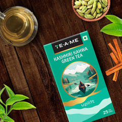 TE-A-ME Kashmiri Uplift Kahwa Green Tea - Pack Of 4 X 25 Tea Bags | Infused With Cinnamon, Cardamom & Green Tea - Contains Caffeine, Packaging Might Vary